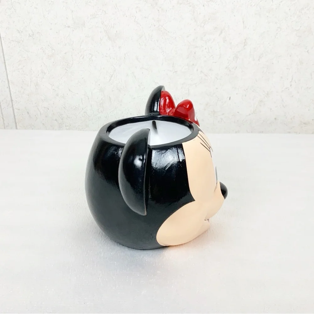 Minnie Mouse Head Planter Flower Pot Ceramic Candy Dish Red Polka Dot Bow